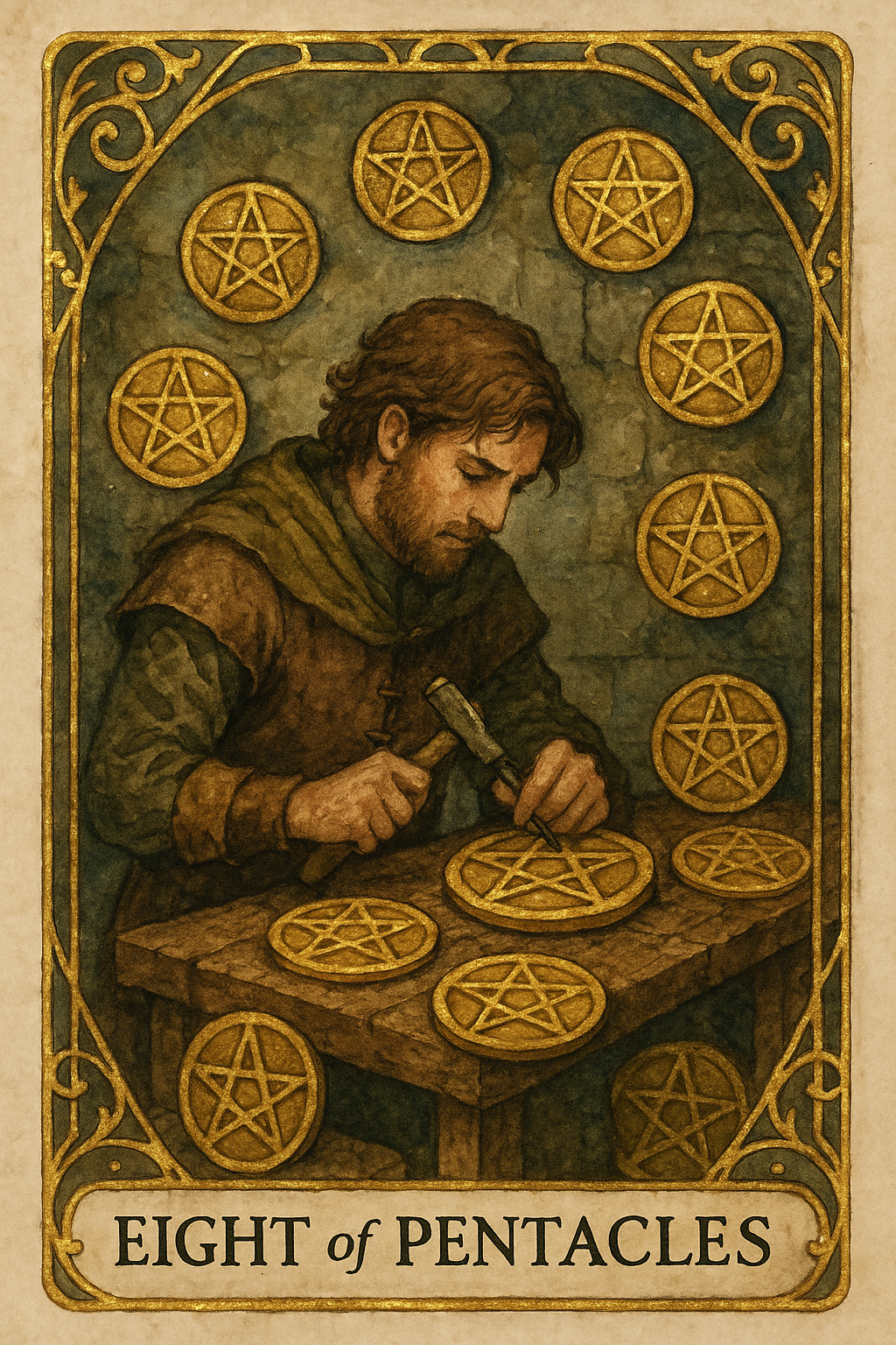 Eight of Pentacles Tarot Card